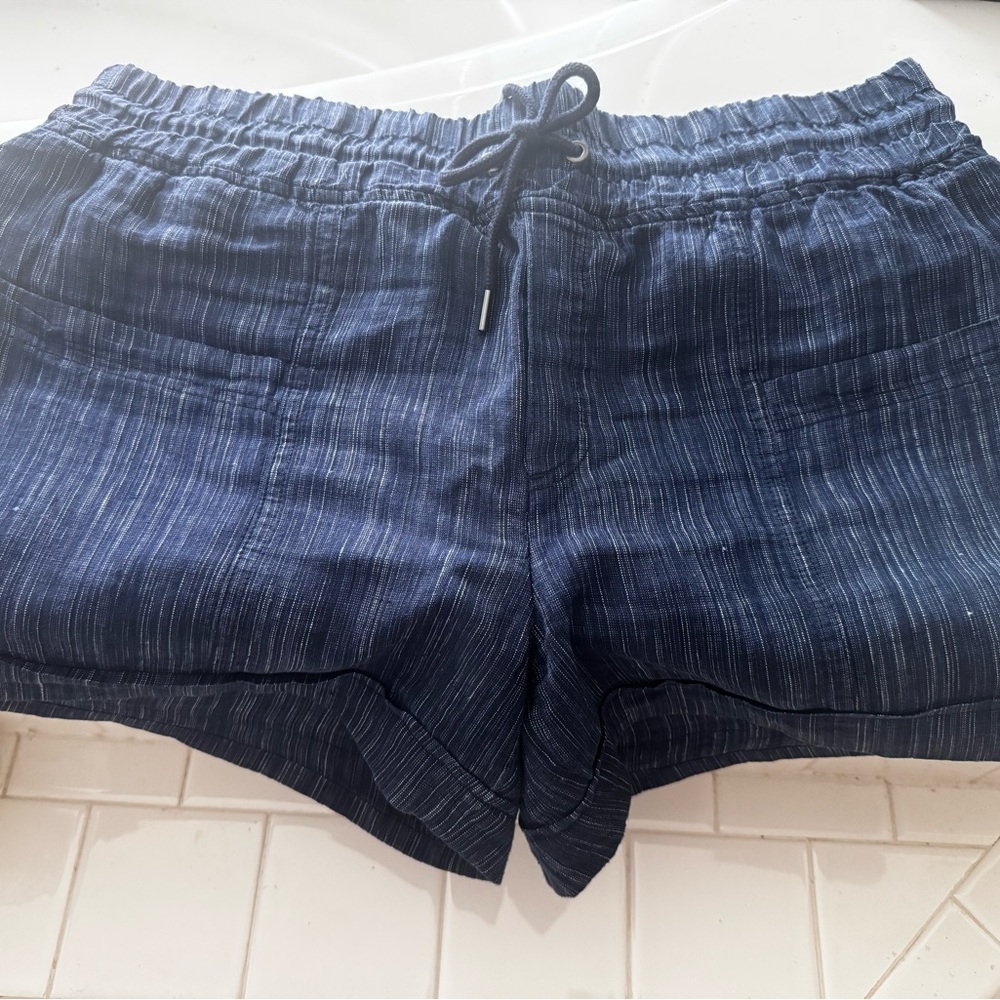 Athleta Cabo Linen Navy Blue Drawstring Shorts